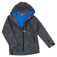 Šedo-modrá vzorovaná softshellová bunda s kapucí 