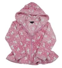 Růžová chlupatá propínací peplum mikina s jednorožci a kapucí Picapino