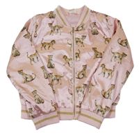Světlerůžová saténová podšitá crop bunda s leopardy H&M