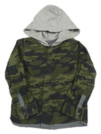 Khaki-tmavomodrá army košile s kapucí 