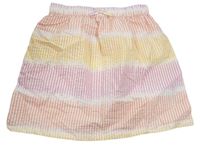 Bielo-lososovo-lila-horčicová pruhovaná krepová sukňa PRIMARK