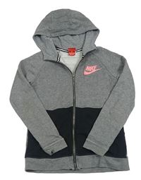 Tmavošedo-černá propínací mikina s logem a kapucí Nike