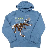 Modrošedá mikina s kostrou dinosaura z překlápěcích flitrů a kapucí C&A