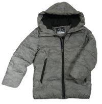 Šedá army metalická prošívaná šusťáková zimní bunda s kapucí George