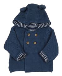 Tmavomodrý propínací podšitý svetr s kapucí s oušky M&S