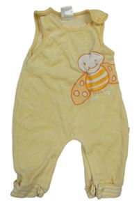 Žlté zamatové na traké tepláky s lienkou