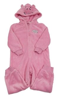 Ružová plyšová kombinéza s nápismi a kapucí - prasátko M&S