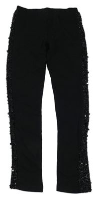 Černé teplákové legíny se třpytivým pruhem s flitry WANEX