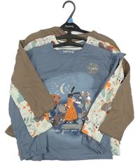 Nové - 3Set - 2x - Triko - Modrošedé so zajačikom a volánky, smetanové s kytičkami, 1x - hnedá tunika s mačičkou Nutmeg