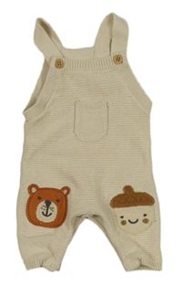 Světlebéžové pletené laclové tepláky s medvídkem a žaludem F&F