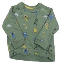 Khaki melírovaná mikina so zvieratkami miníclub