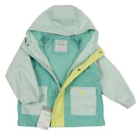 Nové - mátovo-světlemodrá nepromokavá jarní bunda s kapucí PRIMARK