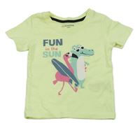 Svetlozelené tričko s krokodýlkem a plameňákem PRIMARK