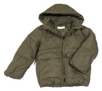 Khaki prošívaná šusťáková zimní bunda s odepínací kapucí H&M