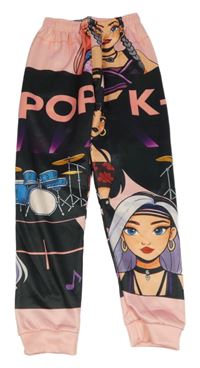 Černo-světlerůžové tepláky s K-POP