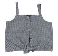 Tmavomodro-bílá kostkovaná crop halenka s uzlem Primark