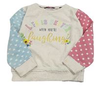 Svetloružová -ružovo-svetlomodrá mikina s nápisom a bodkami Crafted
