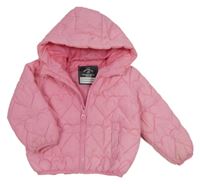 Růžová prošívaná šusťáková zateplená bunda se srdíčky a kapucí George