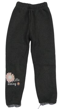 Antracitové melírované zateplené legíny s květinou