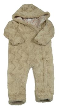 Béžová kožešinová zateplená kombinéza s kapucí F&F