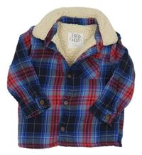 Modro-červeno-biela kockovaná zateplená košeľová bunda F&F