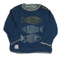 Petrolejové triko s rybami Reserved