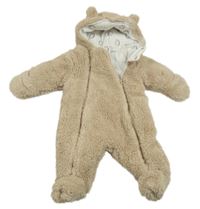 Béžová chlpatá zateplená kombinéza s kapucňou