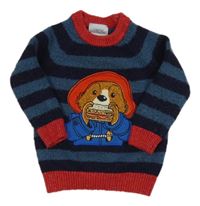 Petrolejovo-tmavomodrý pruhovaný svetr s Paddingtonem Tu