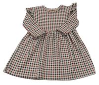 Šedo-černo-červené kostkované šaty s volánky George