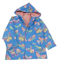 Modrá nepromokavá lehce zateplená bunda s motýly a kapucí Hatley