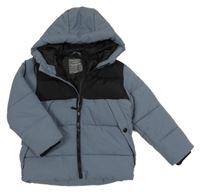 Modrošedo-černá šusťáková zimní bunda s kapucí Primark