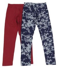 2x legíny - vínové + tmavomodro-modré batikované Primark