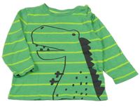 Zelené pruhované triko s dinosaurem Topomini