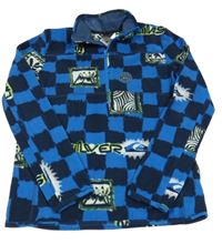 Modro-tmavomodrá kostkovaná fleecová mikina se vzorem Quiksilver