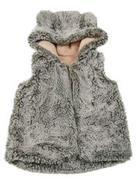 Sivá kožušinová zateplená vesta s kapucňou s uškami George