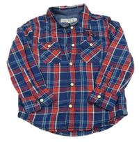 Tmavomodro-červeno-bílá kostkovaná košile s číslem H&M