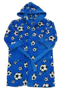 Modrý chlupatý župan s fotbalovými míči a kapucí Lupilu