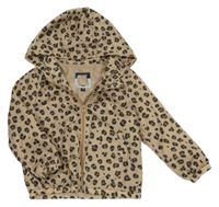 Hnedá šušťáková jarná bunda s leopardím vzorom a kapucňou Kiabi