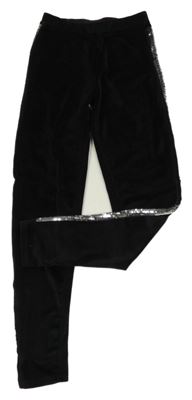 Černé plyšové legíny s pruhem z překlápěcích flitrů Y.F.K.