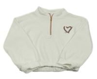 Biely žinylkový sveter so srdcem z flitrů