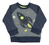 Tmavomodro-melírovaná mikina s raketou Next