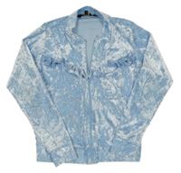 Svetlomodrá zamatová prepínaci mikina s volánikmi