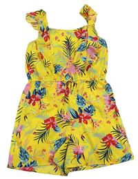 Žluto-barevný květovaný lehký kraťasový overal Primark
