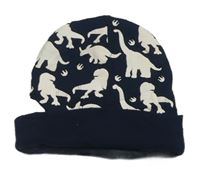 Tmavomodrá pletená čepice s dinosaury 