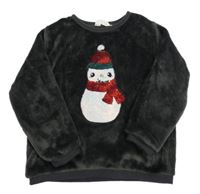 Tmavosivá plyšová mikina so sněhulákem z flitrů H&M