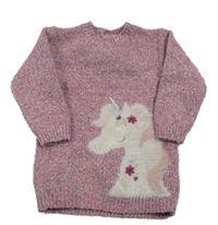 Lila-růžový melírovaný pletený svetr s jednorožcem Primark