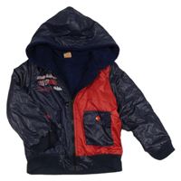 Tmaovmdoro-červená šušťáková zateplená bunda s vreckami a kapucňou