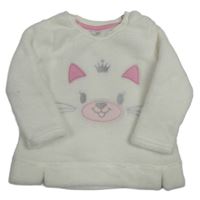 Biela plyšová mikina s mačkou Ergee