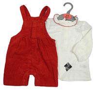 Nové -2 set - bílé mušlínové triko s límečkem + červené laclové manšestrové kraťasy dunnes