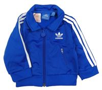 Modrá sportovní propínací mikina s pruhy a logem Adidas
